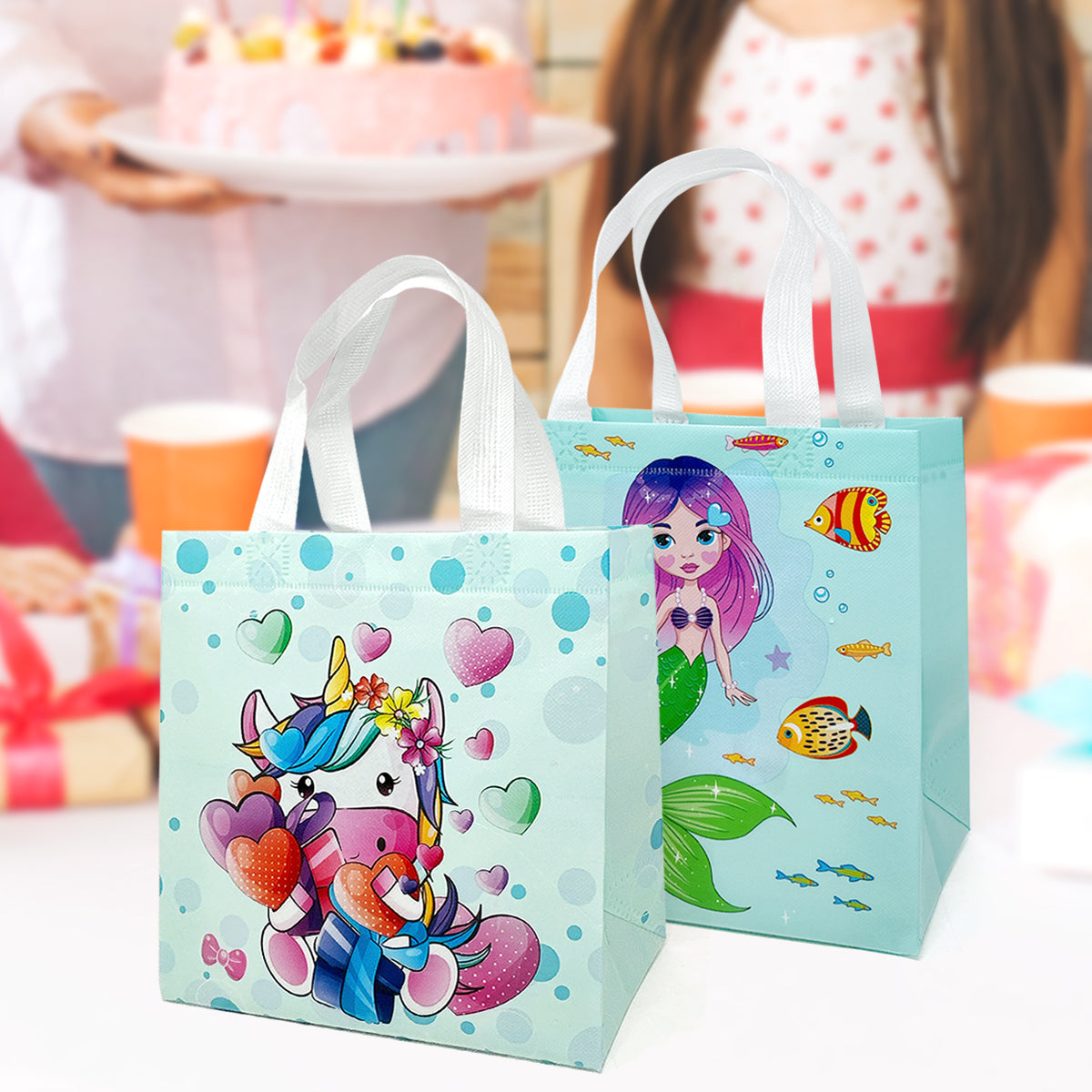 Wrapables Non-Woven Reusable Gift Bags with Handles for Parties, Birthdays, Favors and Treats (Set of 8)