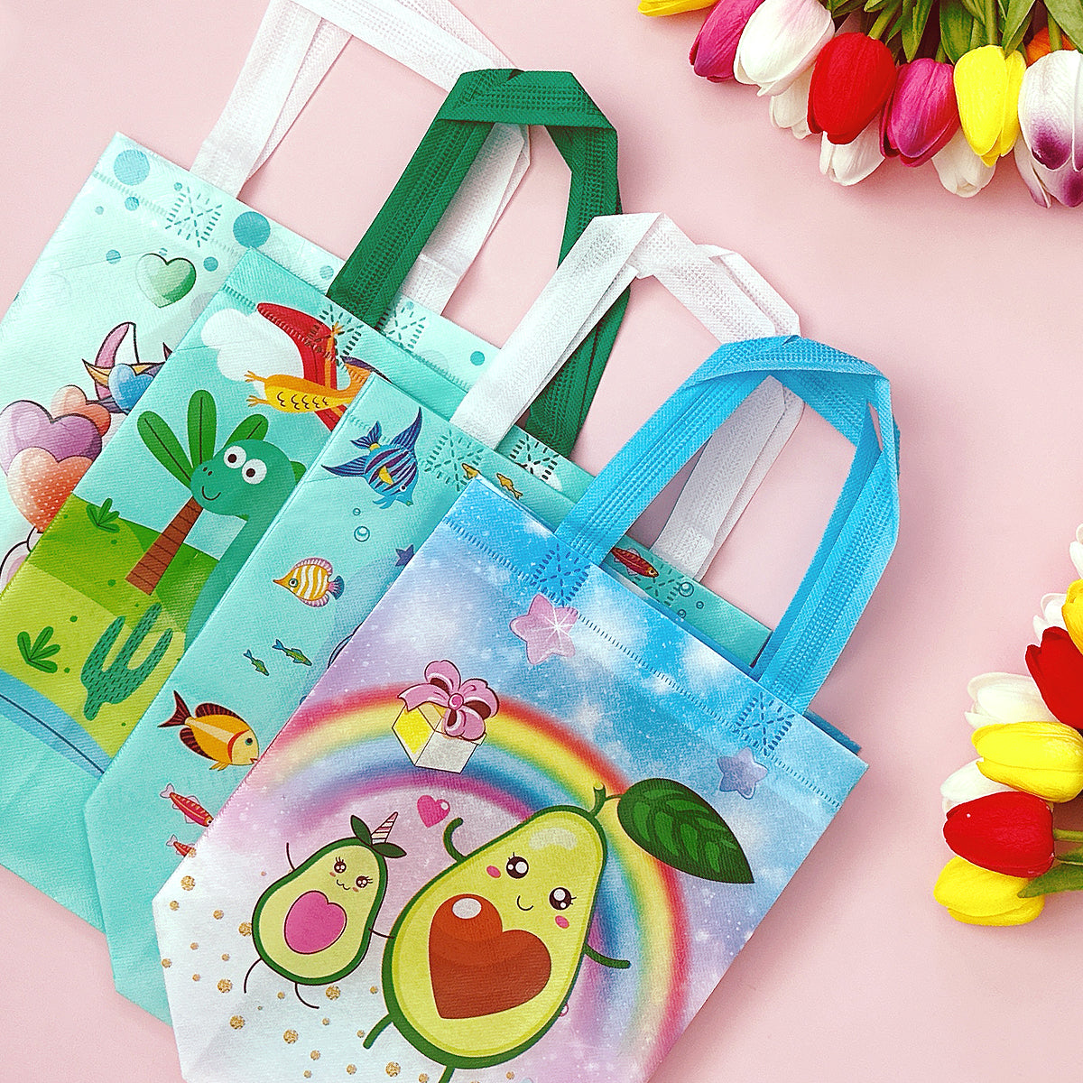 Wrapables Non-Woven Reusable Gift Bags with Handles for Parties, Birthdays, Favors and Treats (Set of 8)