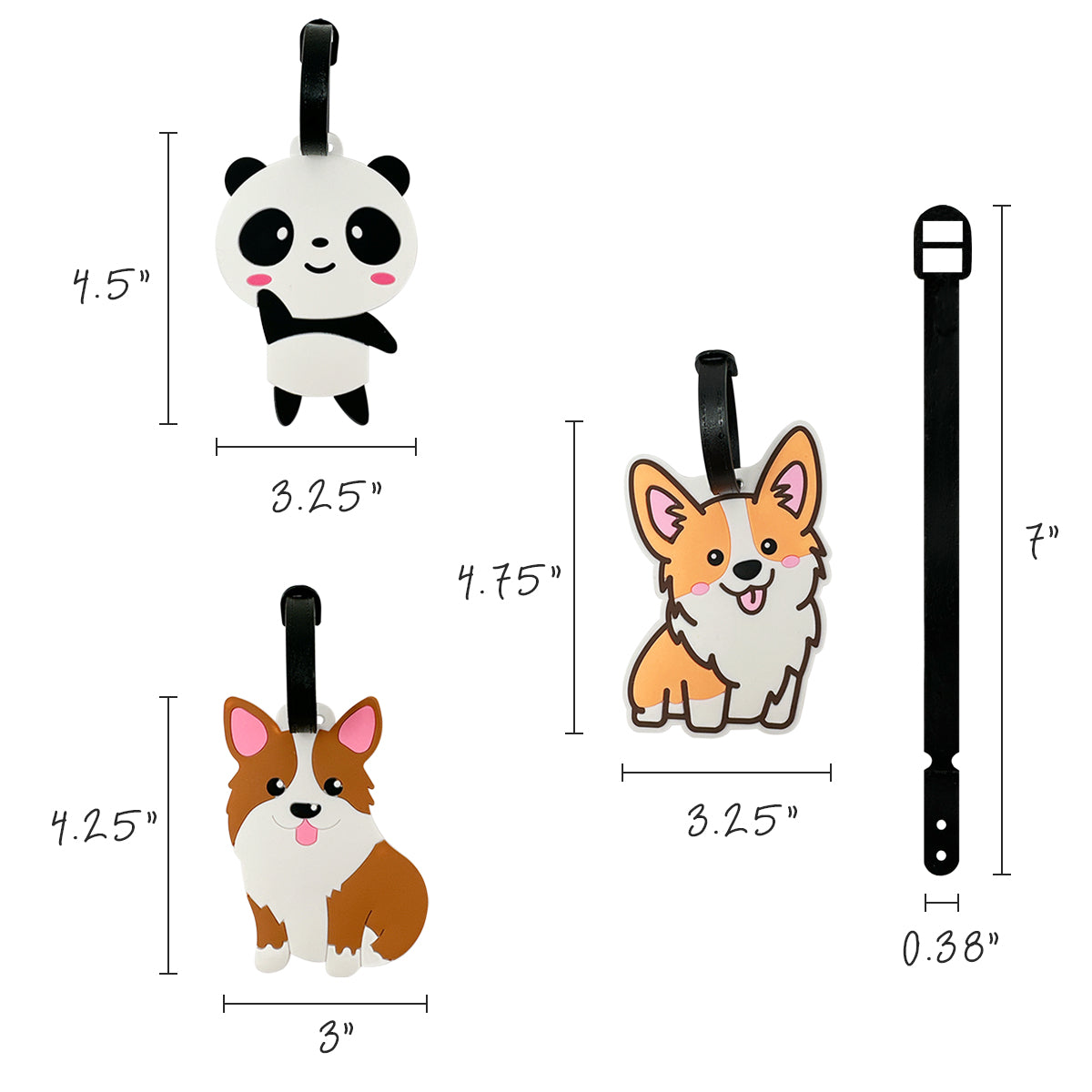 Wrapables Silicone Animal Luggage Tag with ID Card (Set of 3)