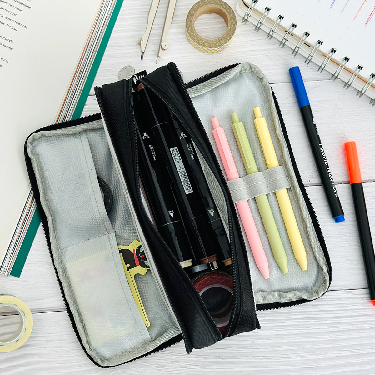 Wrapables Large Capacity Pencil Case, 3 Compartment Pencil Pouch for Stationery Pens