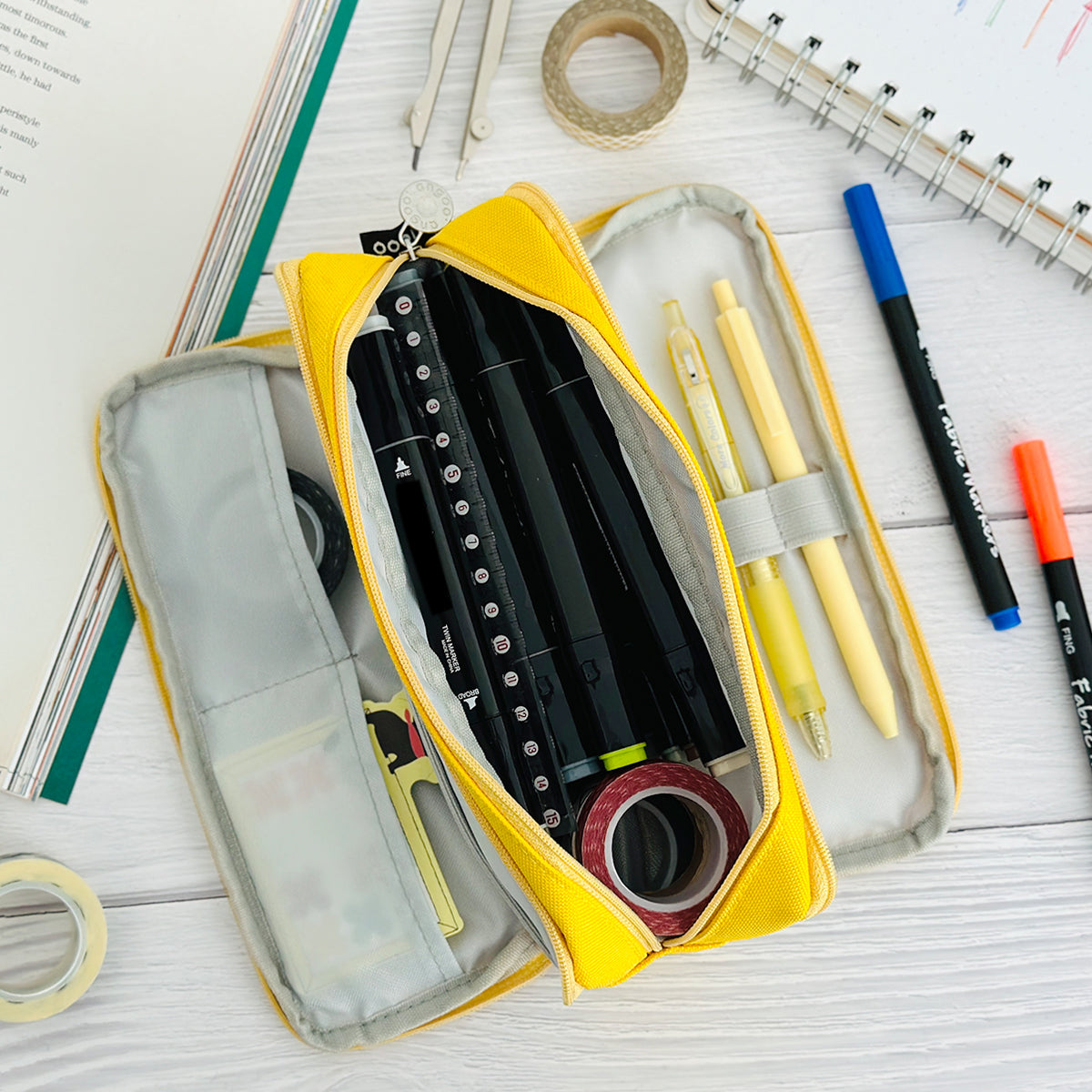 Wrapables Large Capacity Pencil Case, 3 Compartment Pencil Pouch for Stationery Pens