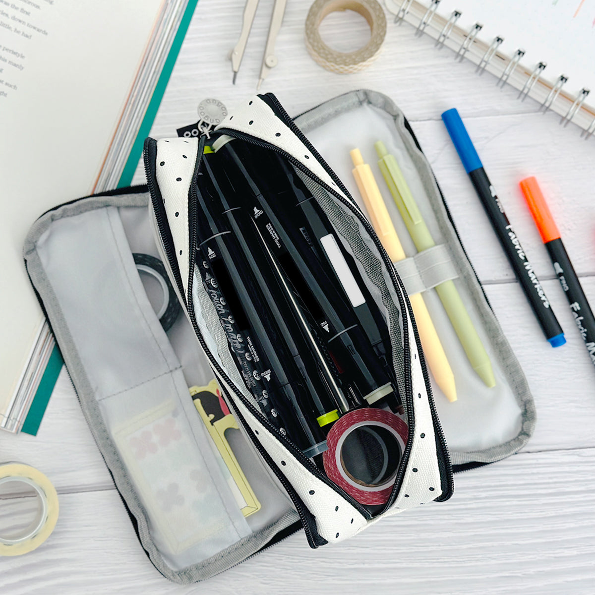 Wrapables Large Capacity Pencil Case, 3 Compartment Pencil Pouch for Stationery Pens