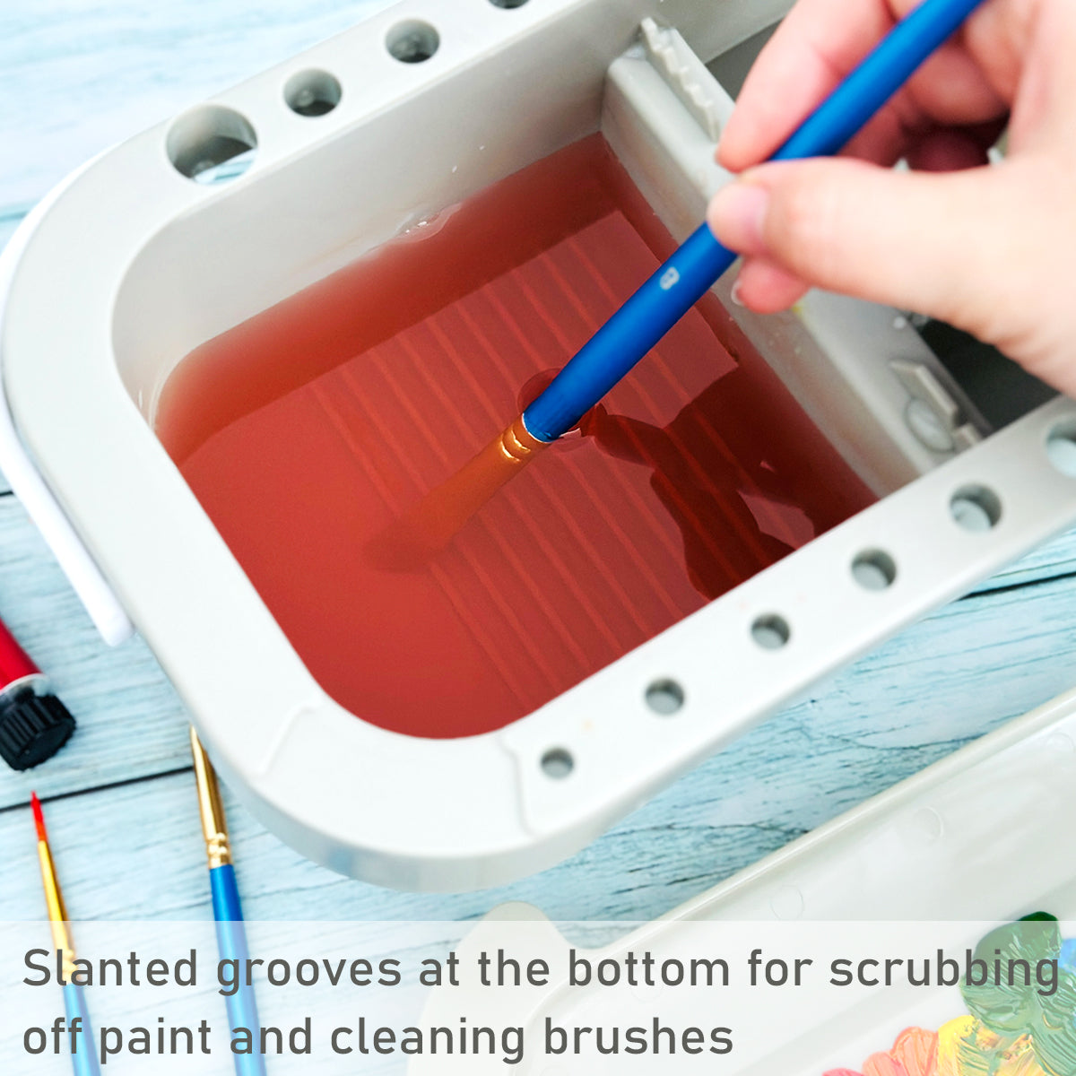 Wrapables Paint Brush Cleaner, Artist Paint Brush Holder with Palette Tray and Handle for Acrylic, Watercolor and Water-Based Paints
