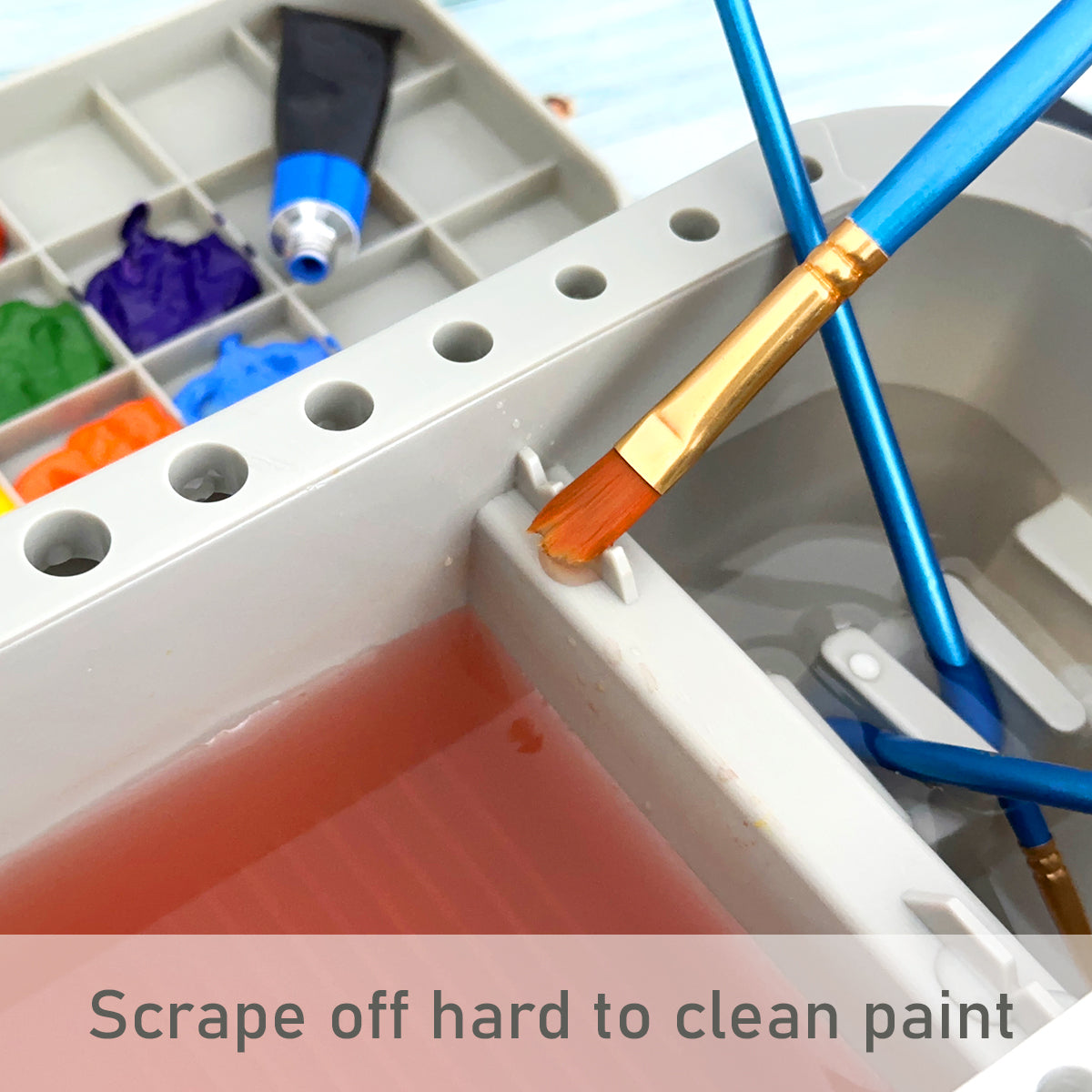 Wrapables Paint Brush Cleaner, Artist Paint Brush Holder with Palette Tray and Handle for Acrylic, Watercolor and Water-Based Paints