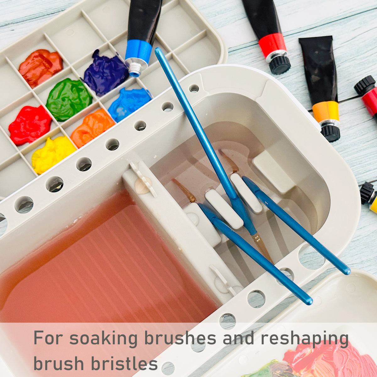 Wrapables Paint Brush Cleaner, Artist Paint Brush Holder with Palette Tray and Handle for Acrylic, Watercolor and Water-Based Paints