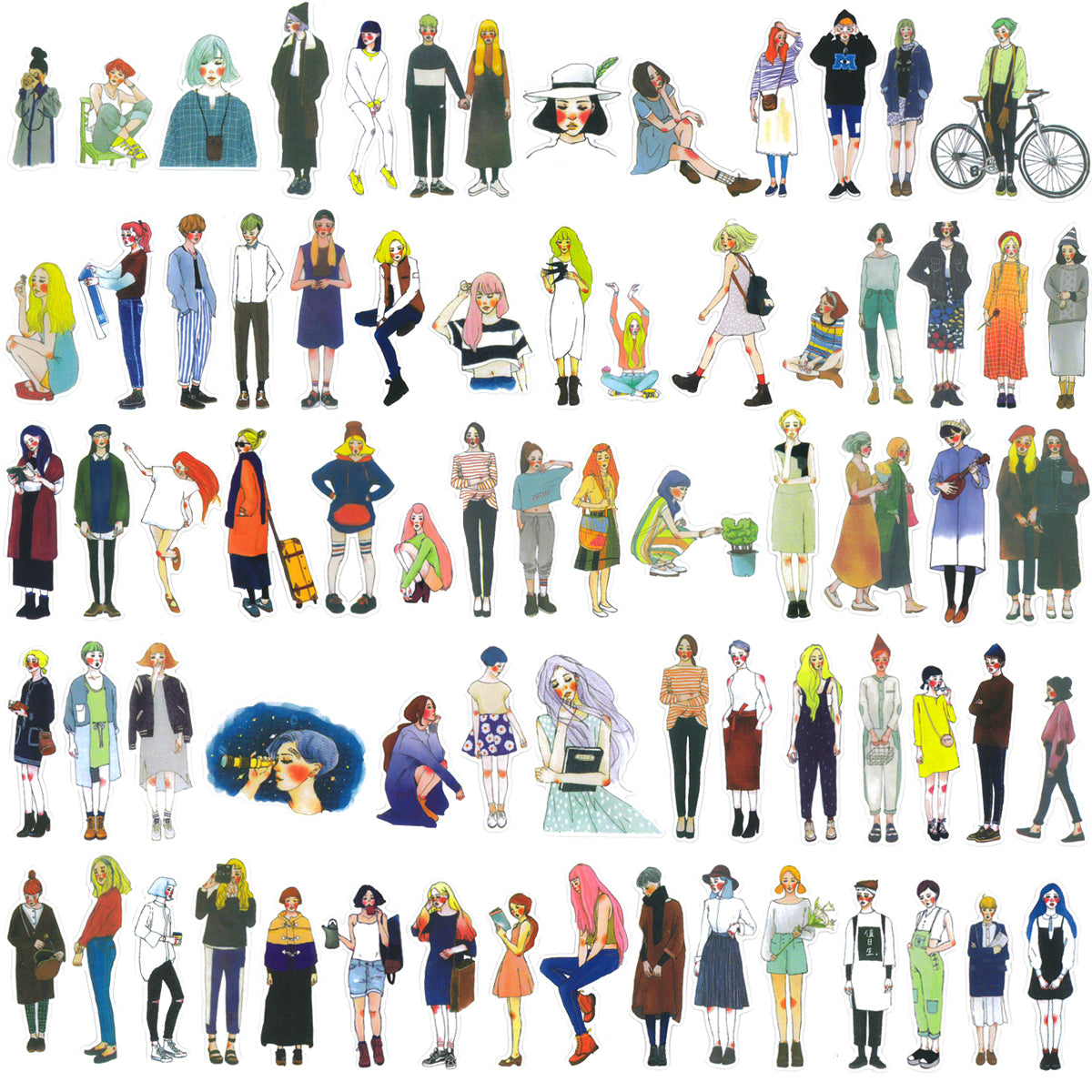 Wrapables Fashion Women People Vinyl Stickers for Scrapbooking, Journaling, Water Bottles
