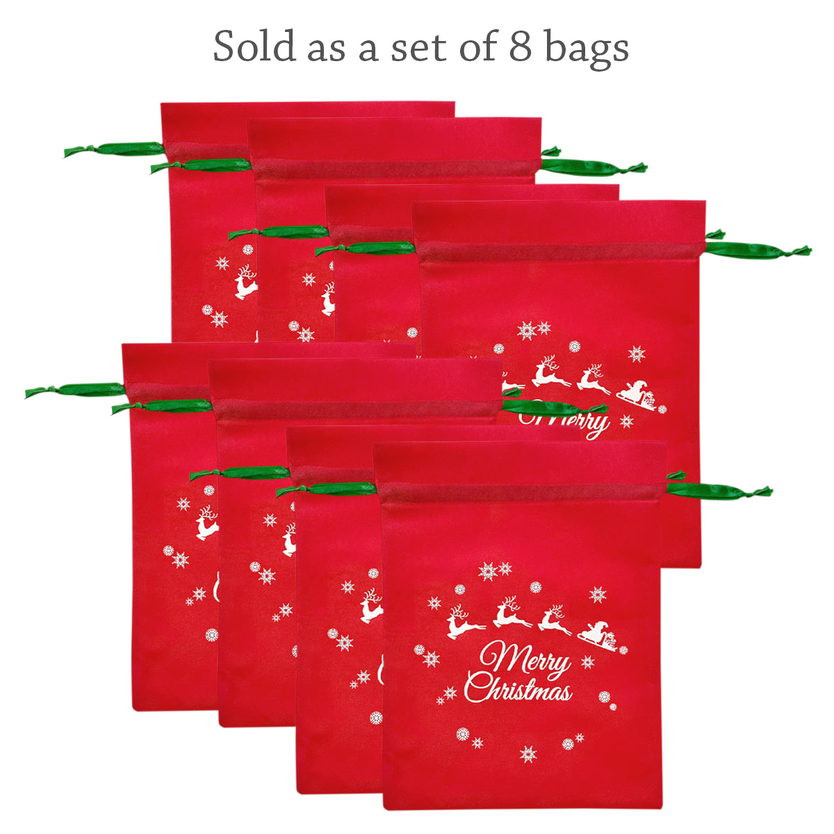 Wrapables Non-Woven Christmas Holiday Drawstring Gift Bags for Party Favors, Goodie Bag, Treats, Gift Wrap, Parties (Set of 8)