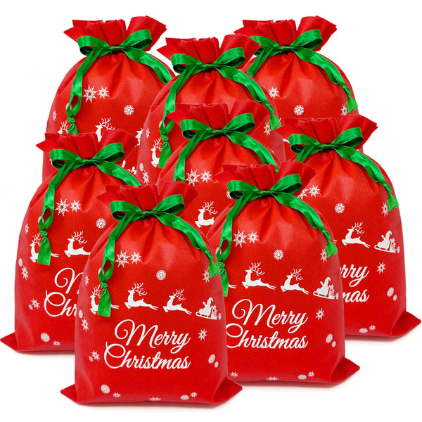 Wrapables Non-Woven Christmas Holiday Drawstring Gift Bags for