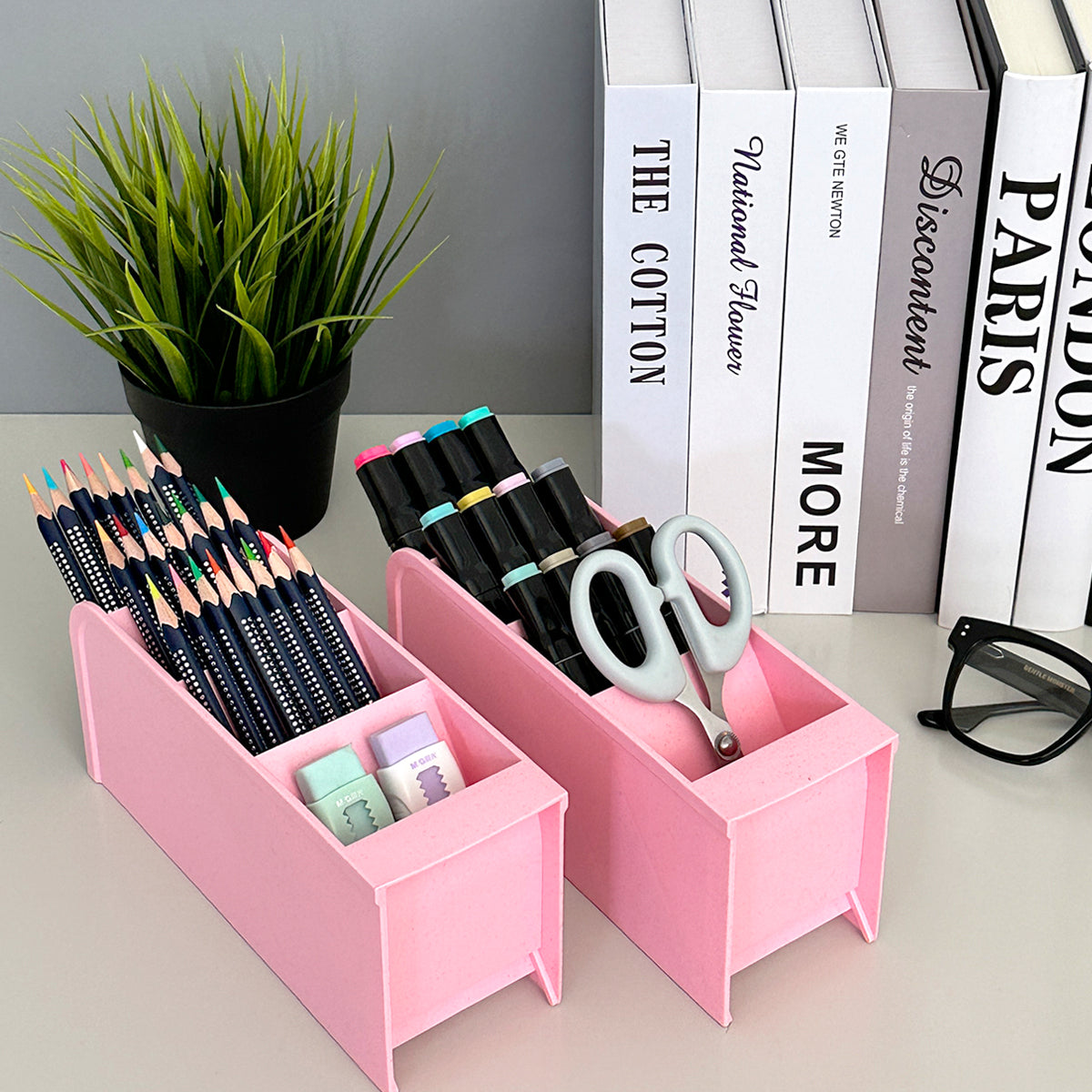 Wrapables Pen Organizer with 4 Compartments Desk Storage Organizer for Home, Office, Work