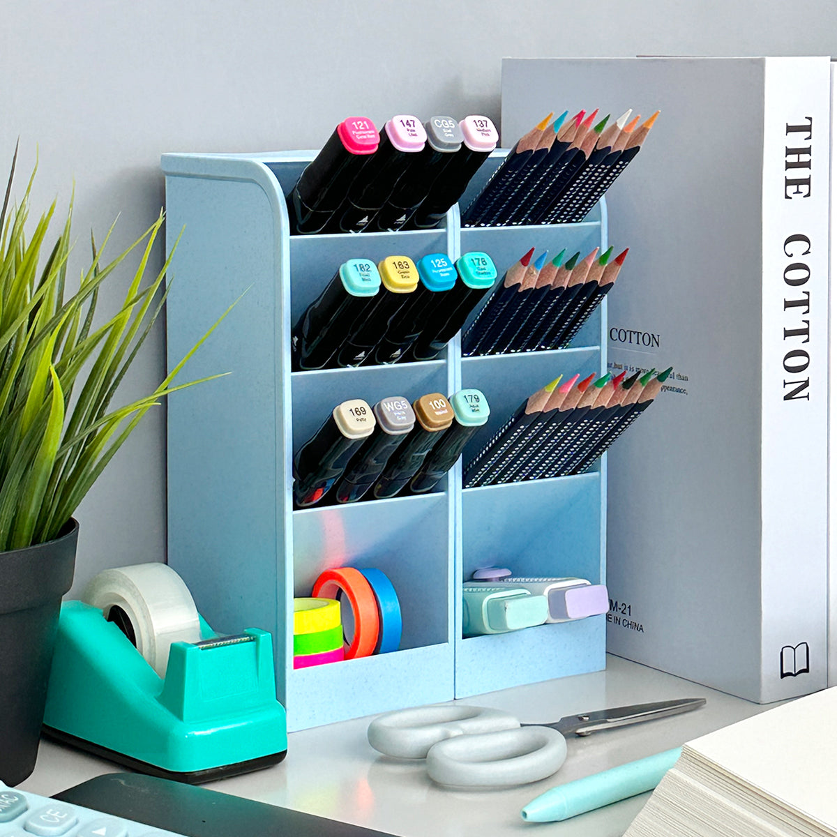 Wrapables Pen Organizer with 4 Compartments Desk Storage Organizer for Home, Office, Work