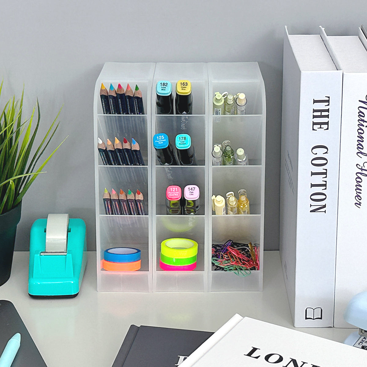 Wrapables Pen Organizer with 4 Compartments Desk Storage Organizer for Home, Office, Work