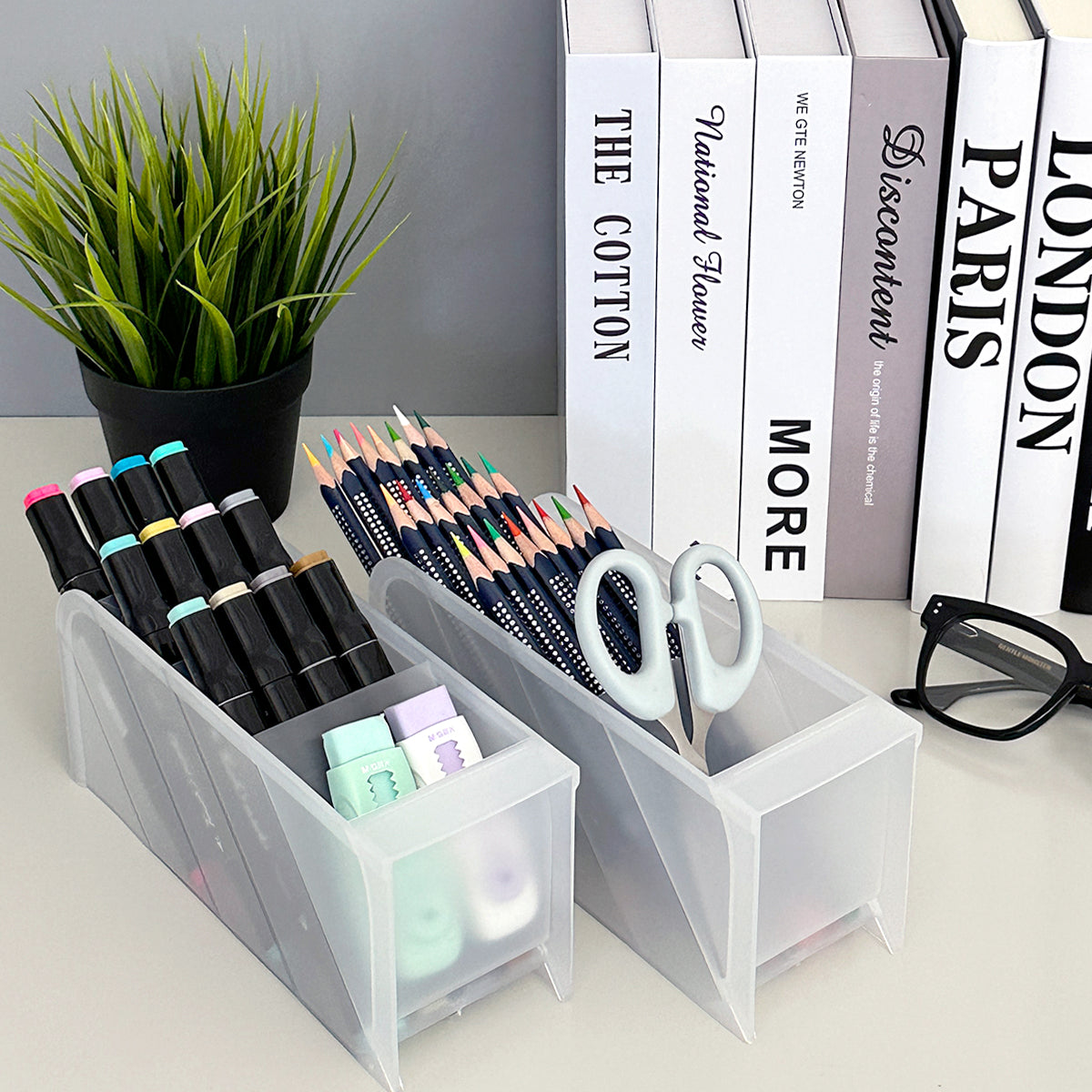 Wrapables Pen Organizer with 4 Compartments Desk Storage Organizer for Home, Office, Work