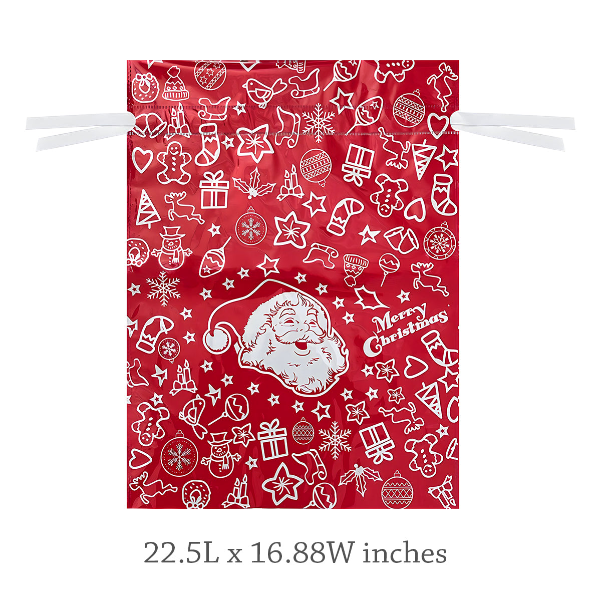 Wrapables Aluminum Foil Christmas Holiday Drawstring Gift Bags for Party Favors, Goodie Bag, Treats, Gift Wrap, Parties