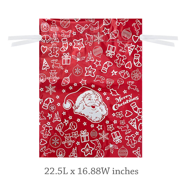 Wrapables Aluminum Foil Christmas Holiday Drawstring Gift Bags for Party Favors, Goodie Bag, Treats, Gift Wrap, Parties