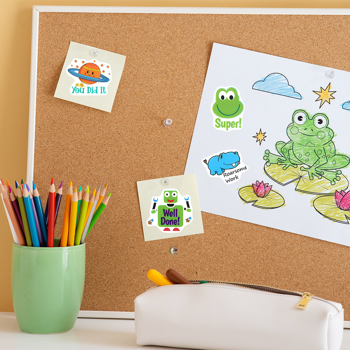 Wrapables Motivational Reward Vinyl Stickers for Teachers, Students, Classrooms 8 sheets (160pcs), Food & Animals