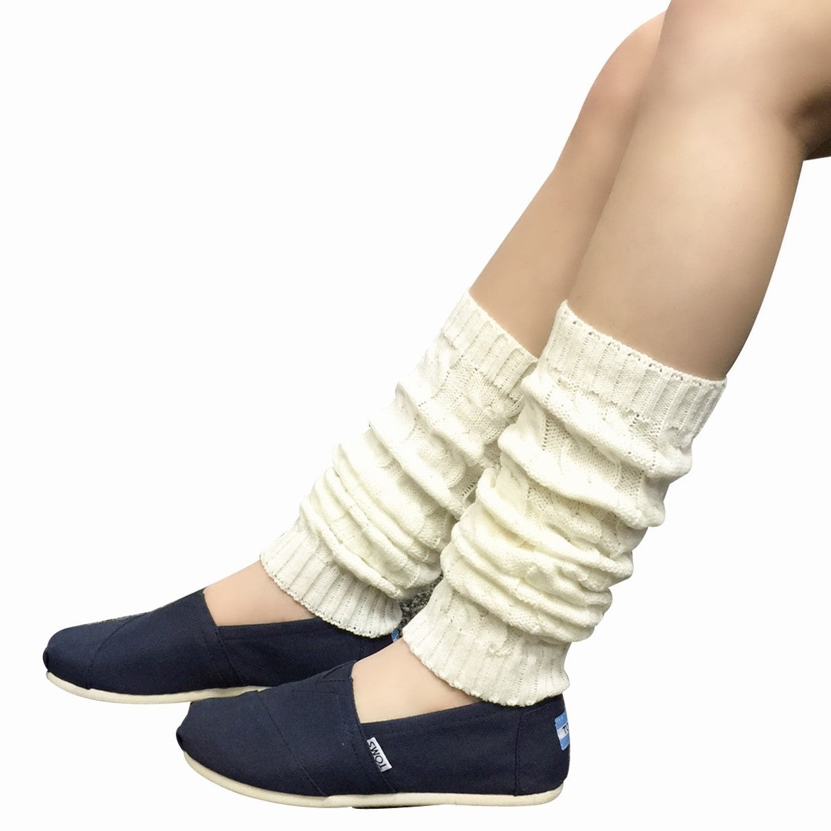 Wrapables Ribbed Cable Knit Leg Warmers for Women, Light Gray