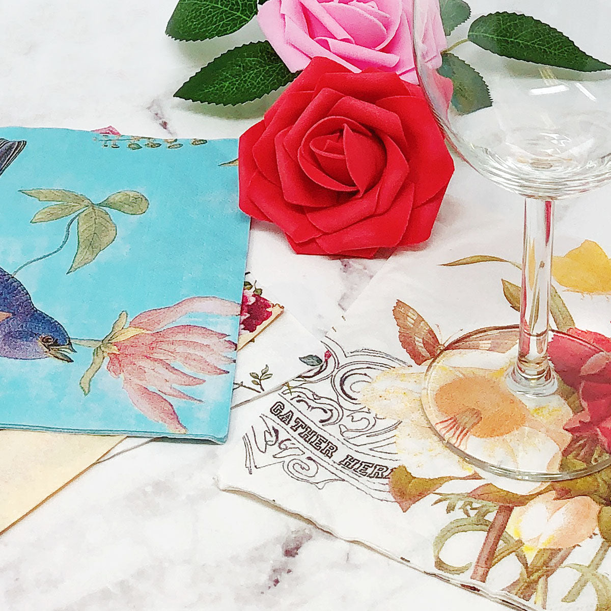 Wrapables Floral 2 Ply Paper Napkins (40 Count) for Wedding, Dinner Party, Tea Party, Decorative Decoupage