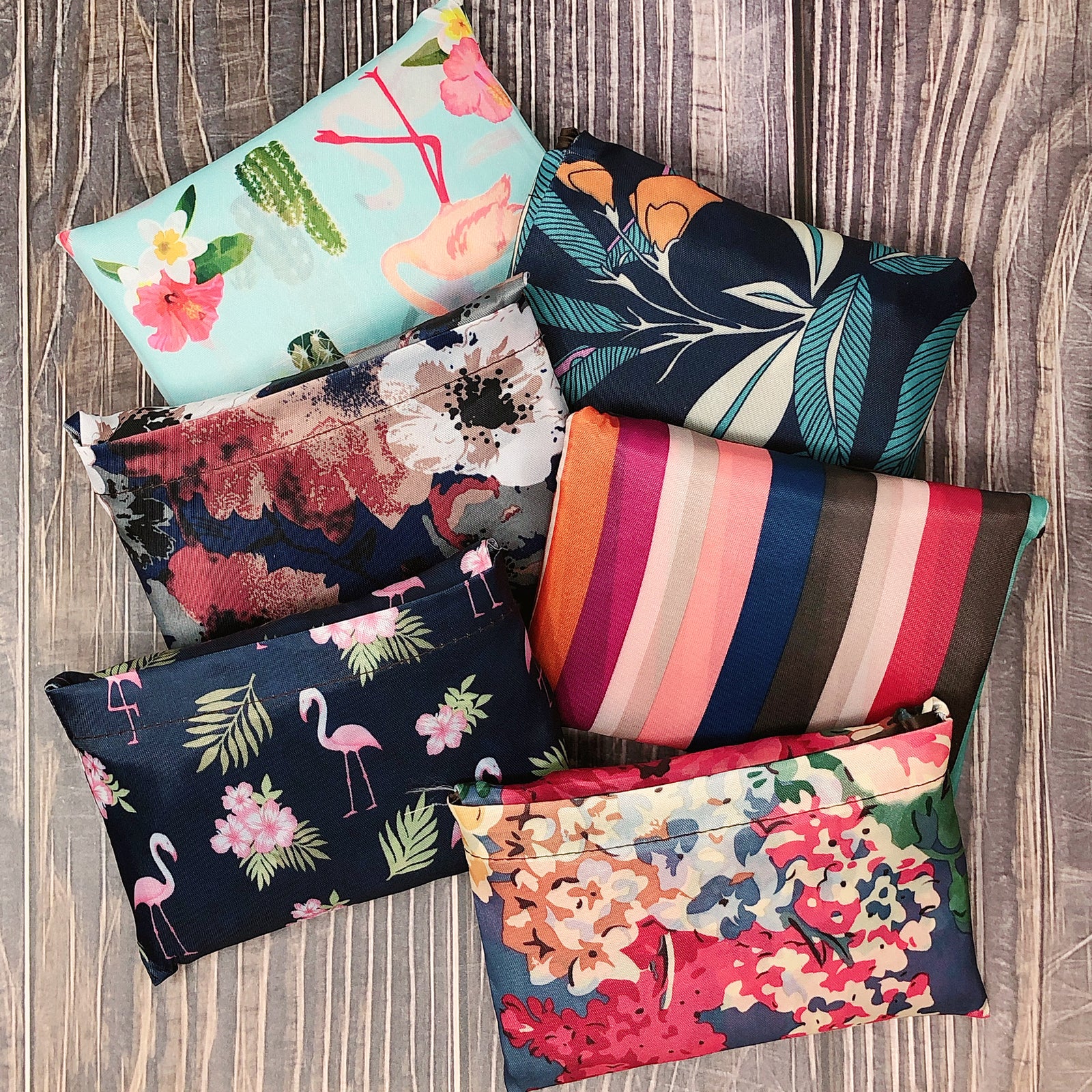 Wrapables Large Foldable Tote Nylon Reusable Grocery Bags, 5 Pack