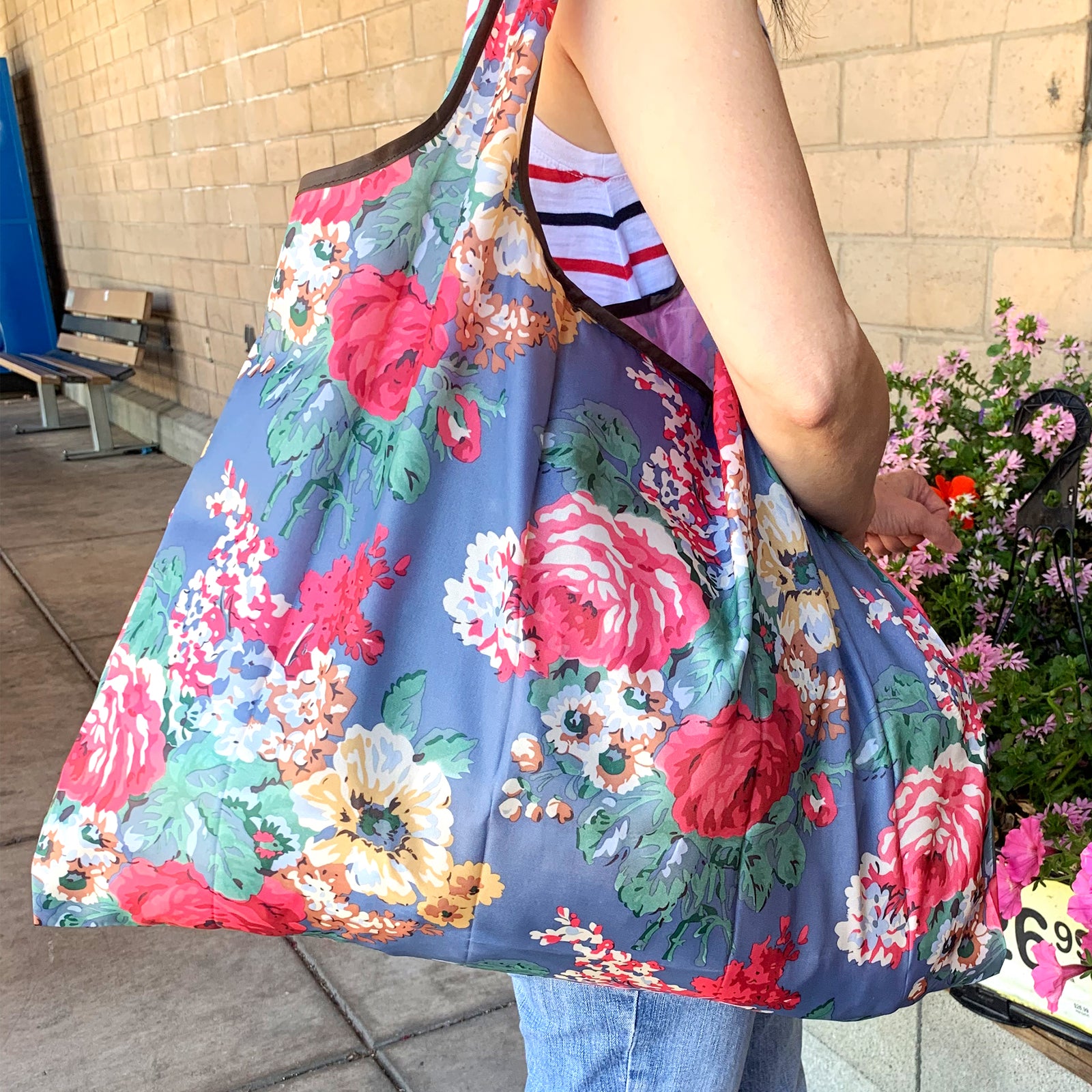 Wrapables Large Foldable Tote Nylon Reusable Grocery Bags, 5 Pack