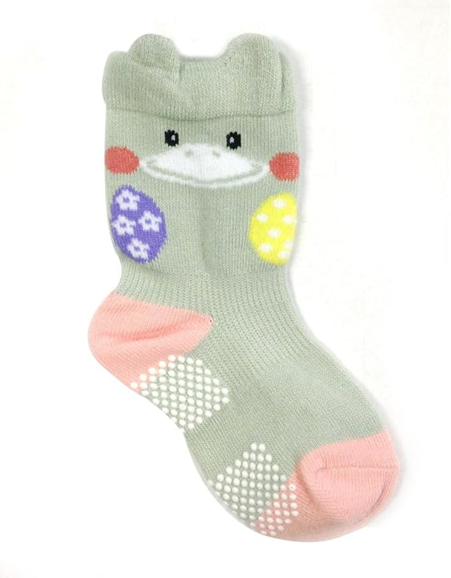 Wrapables Peek A Boo Animal Non-Skid Toddler Socks (Set of 6), Cat and Duck, Small