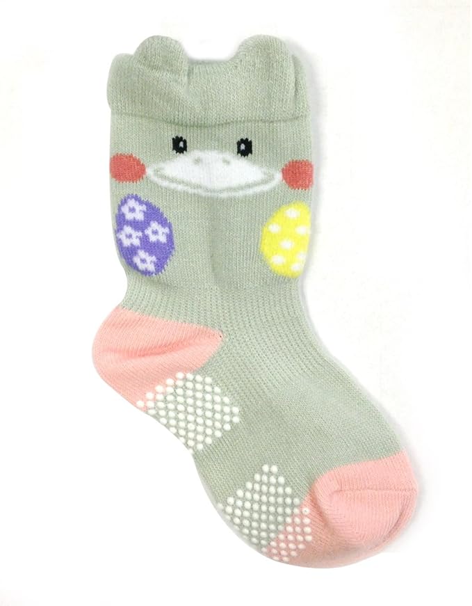 Wrapables Peek A Boo Animal Non-Skid Toddler Socks (Set of 6), Cat and Duck, Large