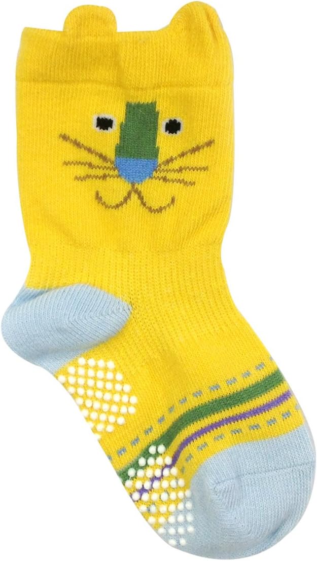 Wrapables Peek A Boo Animal Non-Skid Toddler Socks (Set of 6), Owl and Lion, Large