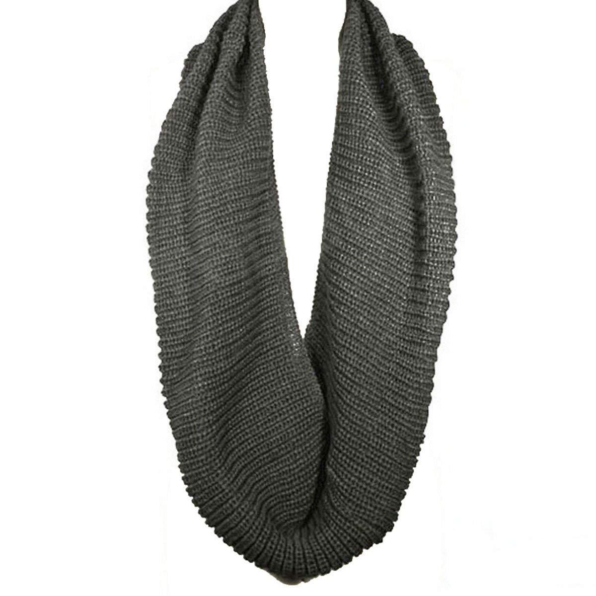 Wrapables Solid Color Warm Winter Knit Infinity Scarf, Black Gray