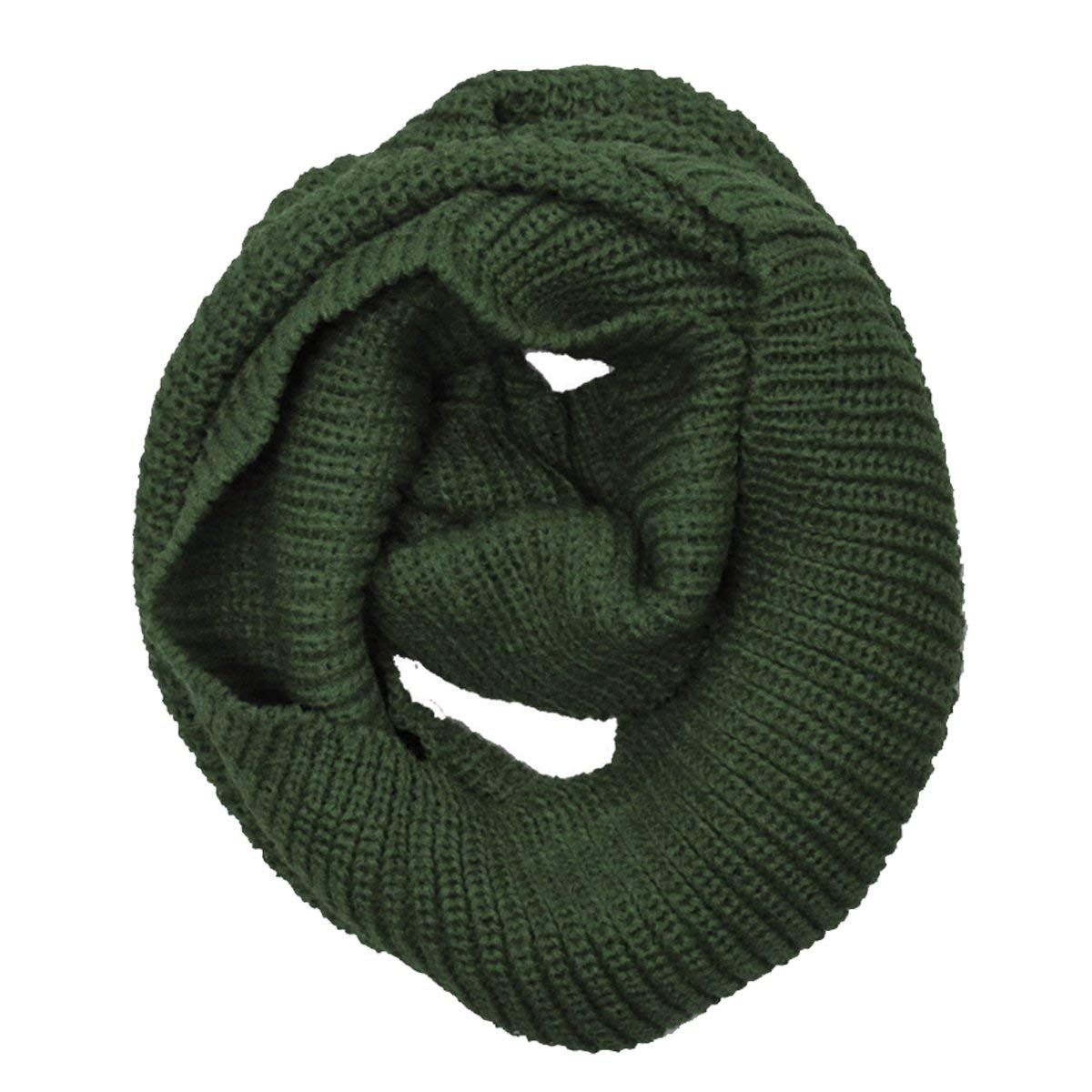 Wrapables Solid Color Warm Winter Knit Infinity Scarf, Dark Green