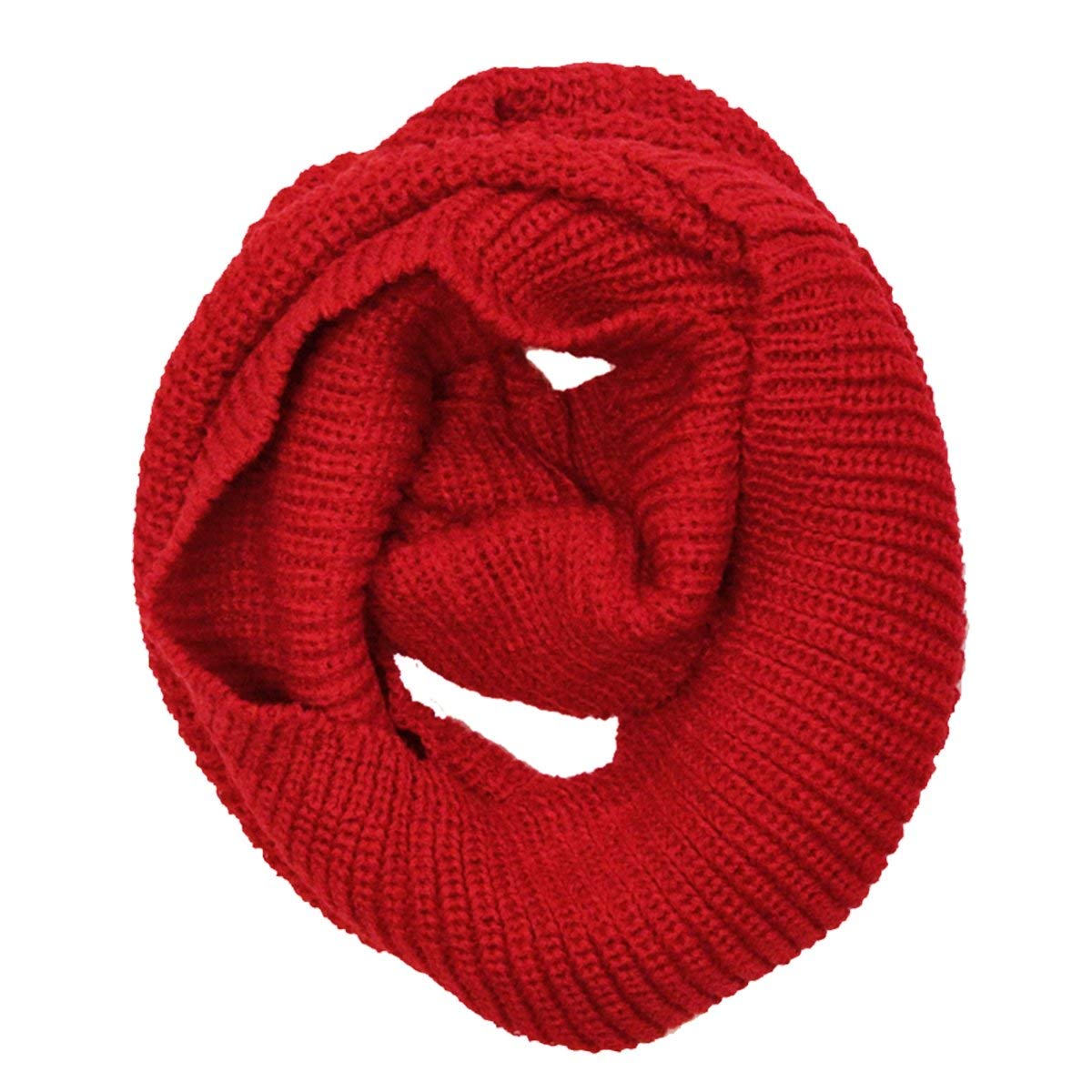 Wrapables Solid Color Warm Winter Knit Infinity Scarf, Cherry Red