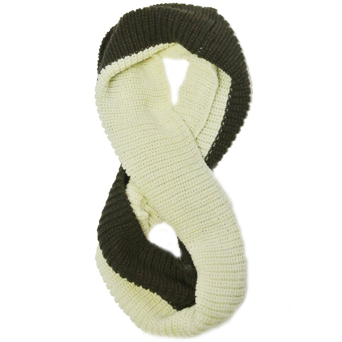 Wrapables Solid Color Warm Winter Knit Infinity Scarf, Off White/Dark Brown