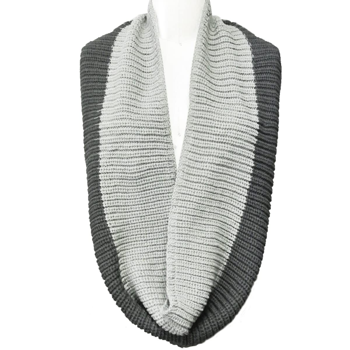 Wrapables Solid Color Warm Winter Knit Infinity Scarf, Platinum/Dark Gray