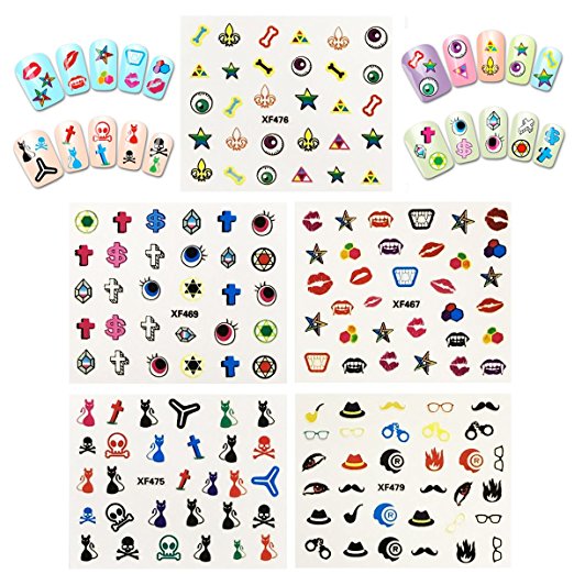 Wrapables Funky Skull Funky Patterns Nail Stickers Nail Art 3d Nail Decals, 10 sheets (300+ nail stickers)