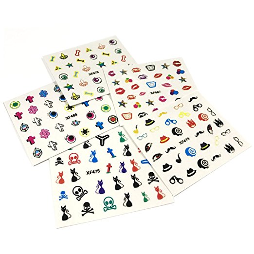 Wrapables Funky Skull Funky Patterns Nail Stickers Nail Art 3d Nail Decals, 10 sheets (300+ nail stickers)