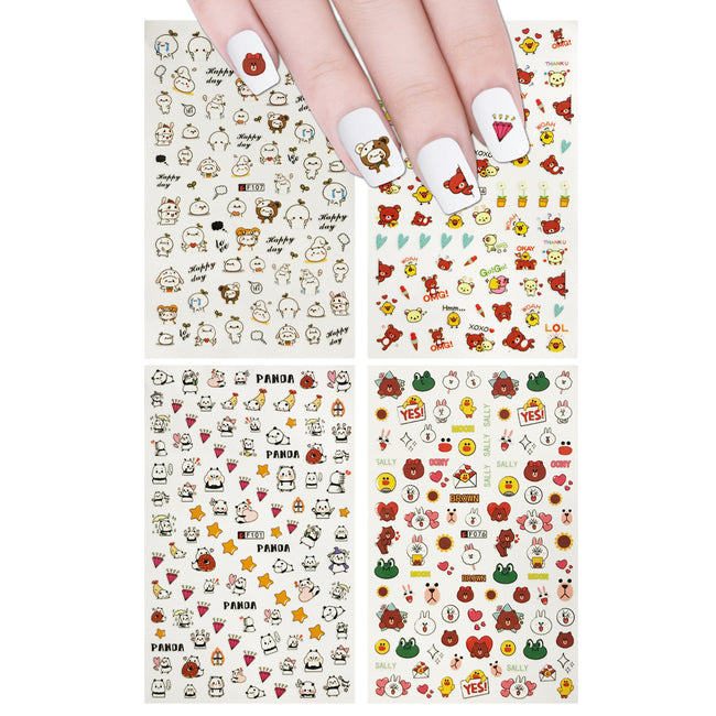 Wrapables 4 Sheets Nail Stickers Nail Art Set - Bears & Pandas Nail Stickers