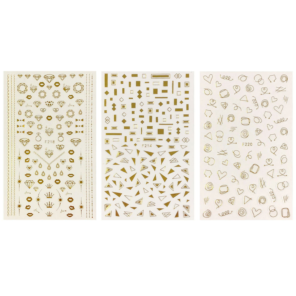 Wrapables 3 Sheets Gold Shapes & Gold Diamonds Nail Art Gold Shapes & Gold Diamonds Nail Stickers