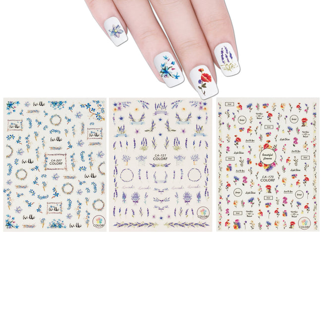 Wrapables 3 Sheets Lavender Blossoms Floral Nail Art Lavender Blossoms Floral Nail Stickers