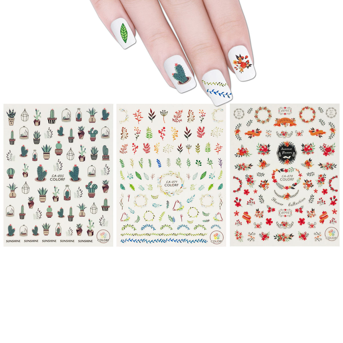 Wrapables 3 Sheets Succulent Plants & Wreaths Nail Art Succulent Plants & Wreaths Nail Stickers