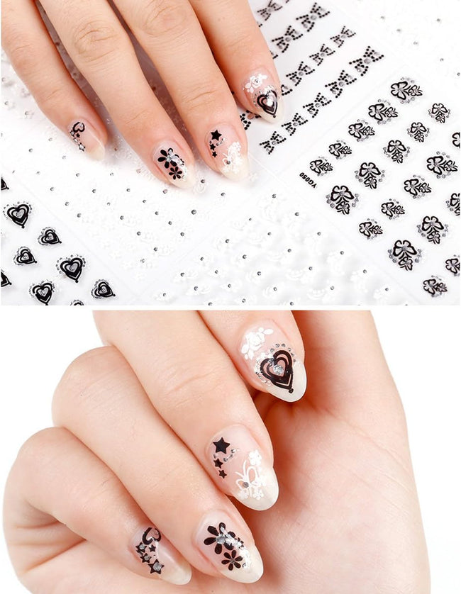 Wrapables Sparkly Black & White Flower Nail Art Sparkle Flower Nail Stickers (24 sheets)