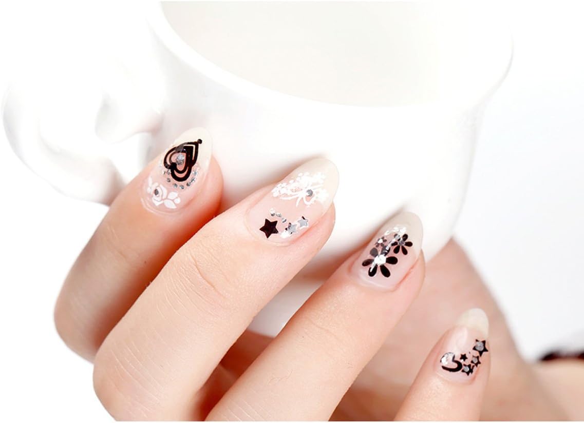 Wrapables Sparkly Black & White Flower Nail Art Sparkle Flower Nail Stickers (24 sheets)