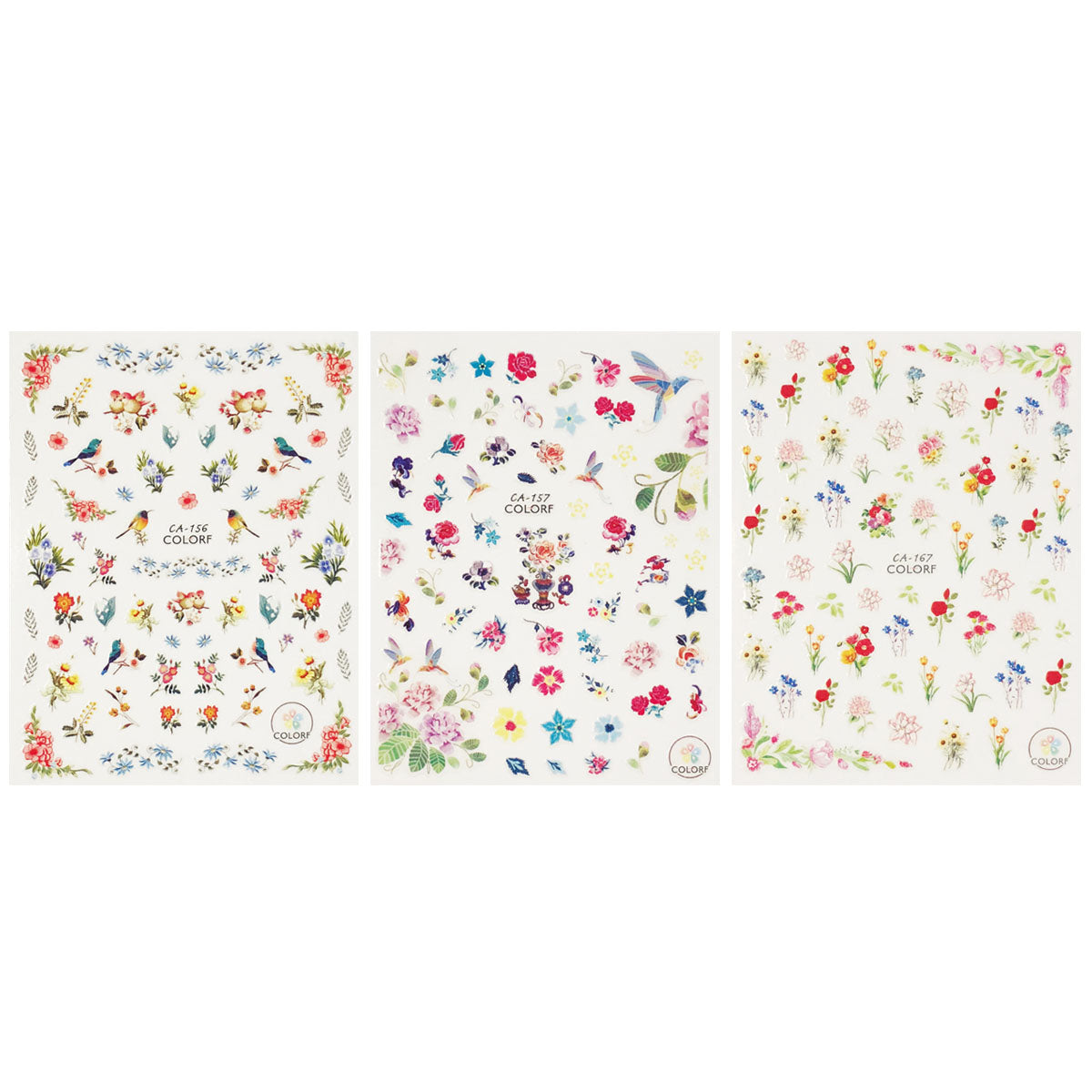 Wrapables 3 Sheets Blooming Flowers & Birds Nail Art Flower & Birds Nail Stickers