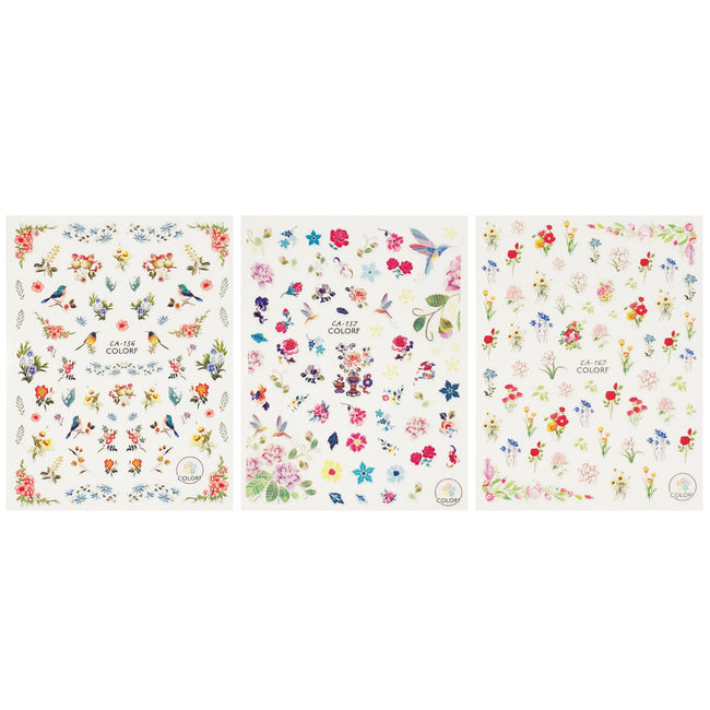 Wrapables 3 Sheets Blooming Flowers & Birds Nail Art Flower & Birds Nail Stickers