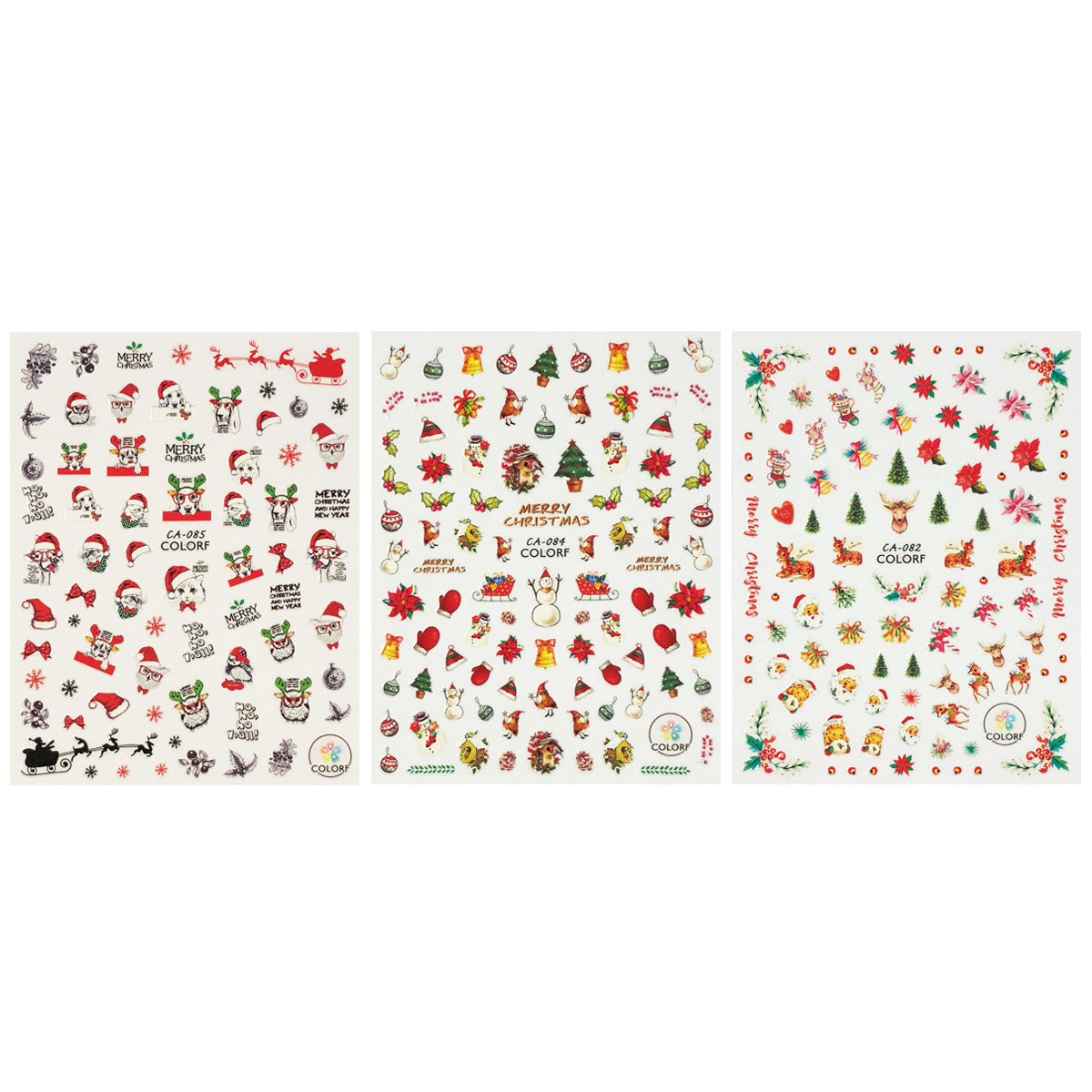 Wrapables 3 Sheets Jolly Animals Christmas Nail Art Christmas Nail Stickers