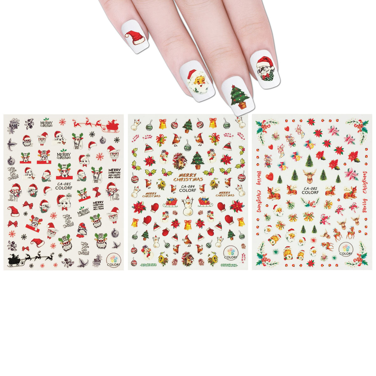 Wrapables 3 Sheets Jolly Animals Christmas Nail Art Christmas Nail Stickers