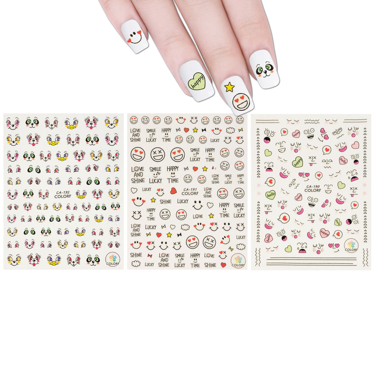 Wrapables 3 Sheets Facial Expressions Nail Art Emotion Nail Stickers