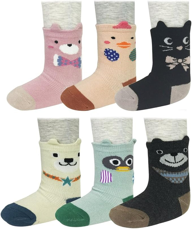 Wrapables Peek A Boo Animal Non-Skid Toddler Socks (Set of 6), Zoo Animals, Small