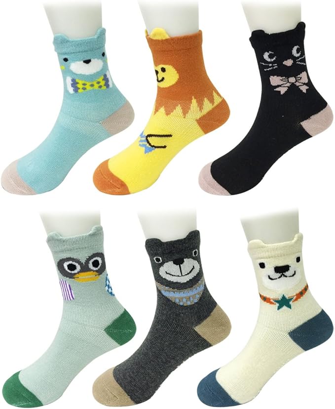 Wrapables Peek A Boo Animal Non-Skid Toddler Socks (Set of 6), Bears and Buddies, Small