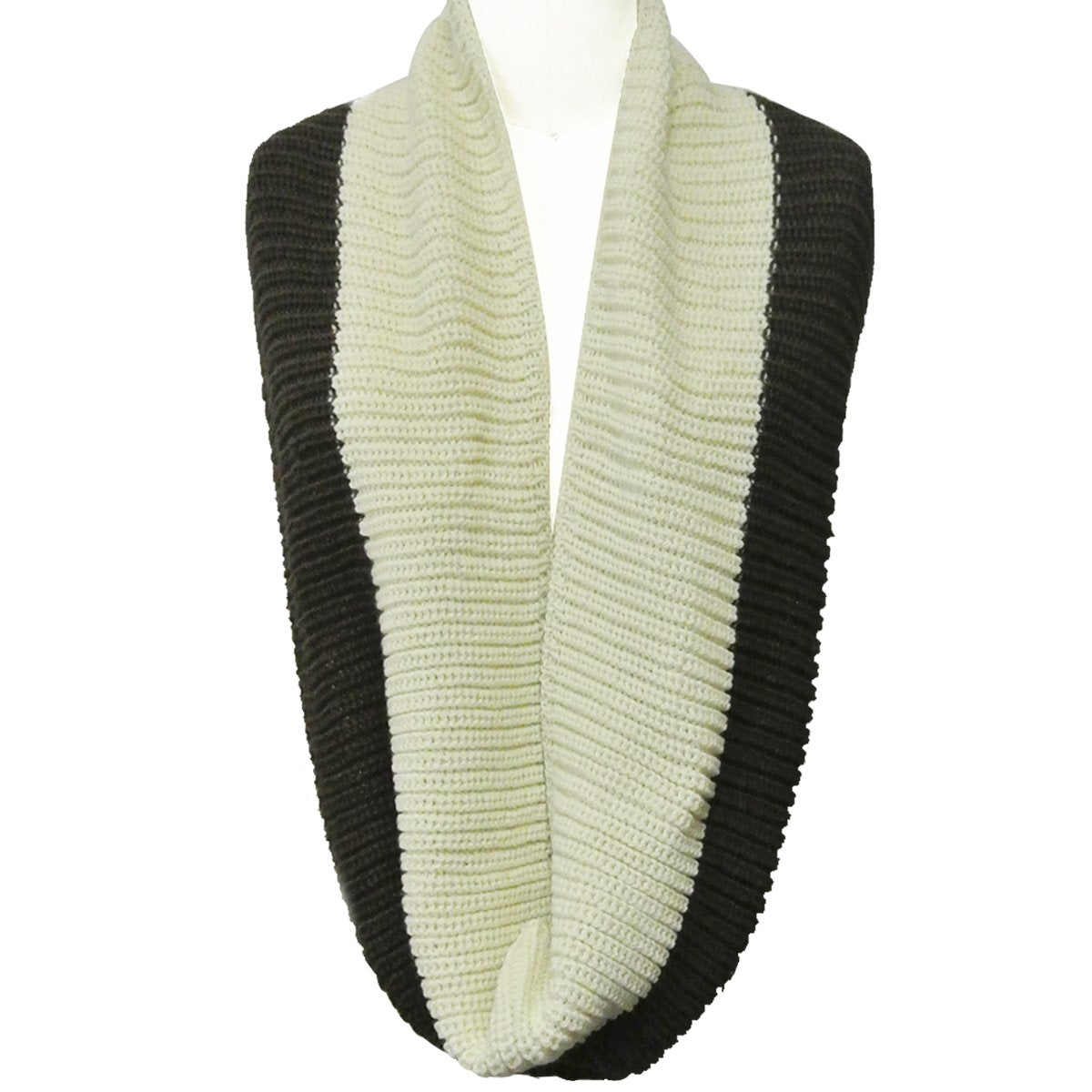 Wrapables Solid Color Warm Winter Knit Infinity Scarf, Off White/Dark Brown