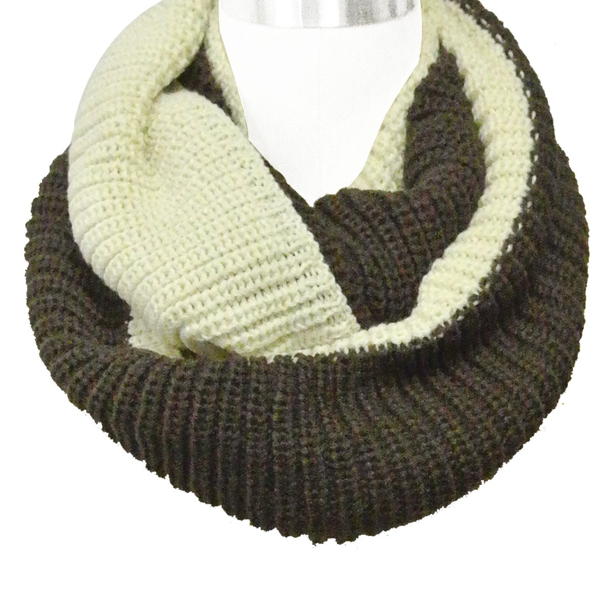 Wrapables Solid Color Warm Winter Knit Infinity Scarf, Off White/Dark Brown