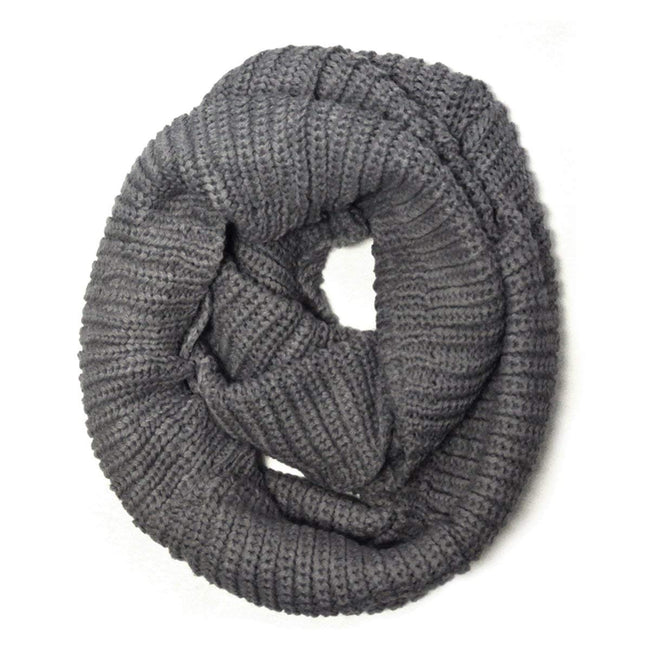 Wrapables Solid Color Warm Winter Knit Infinity Scarf, Black Gray