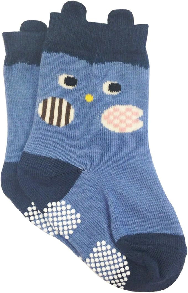 Wrapables Peek A Boo Animal Non-Skid Toddler Socks (Set of 6), Cat and Owl, Large